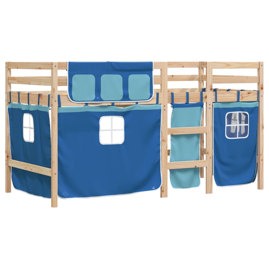 vidaXL Kinderhoogslaper met gordijnen 80x200 cm grenenhout blauw afbeelding