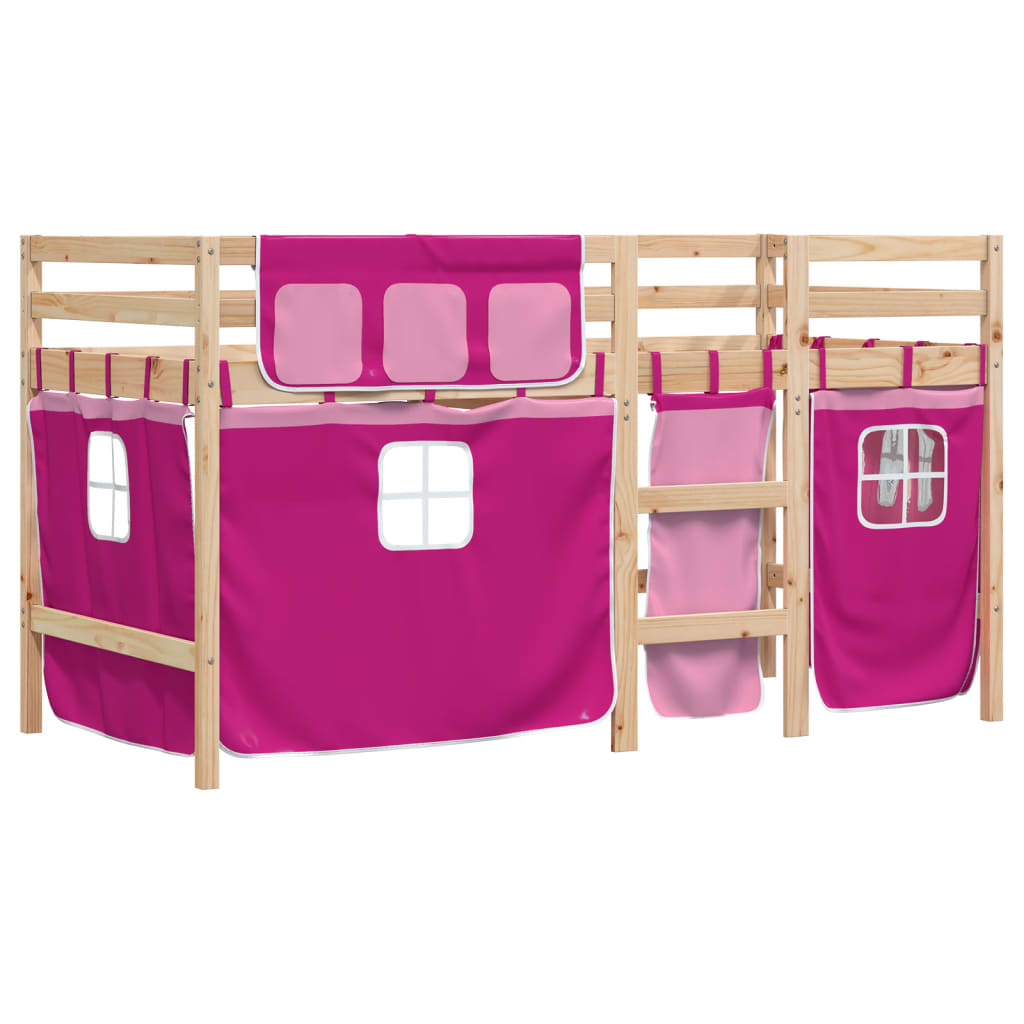 vidaXL Lasten parvisänky verhoilla pinkki 80x200 cm täysi mänty