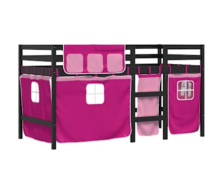 vidaXL Kinderhochbett mit Vorh&auml;ngen Rosa 80x200 cm Massivholz Kiefer