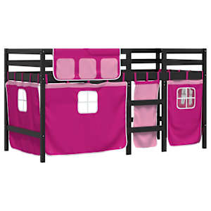 vidaXL Kinderhochbett mit Vorh&auml;ngen Rosa 80x200 cm Massivholz Kiefer