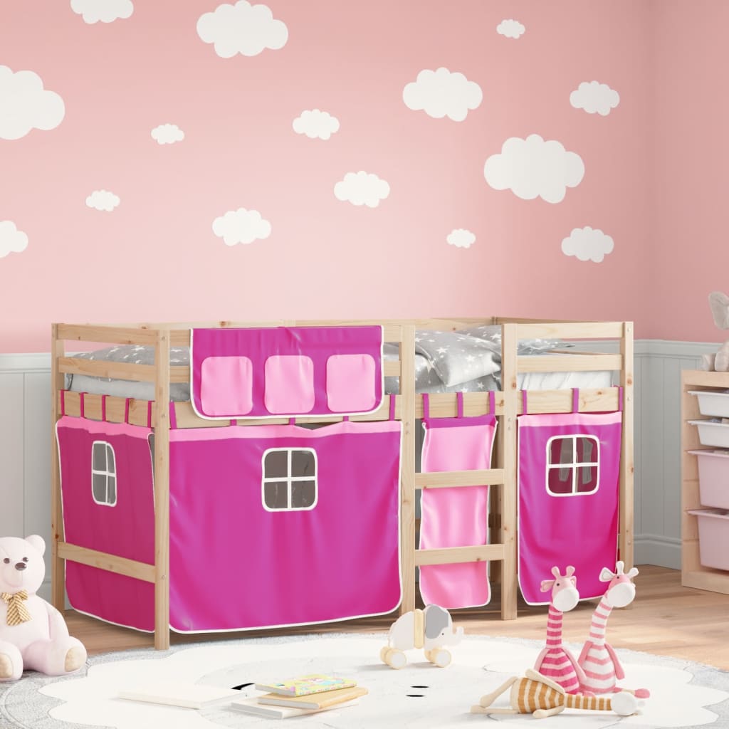 Laste kõrge voodi kardinatega, roosa, 90x200 cm,..