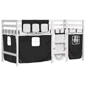 Otroški pograd z zavesami bel in črn 90x190 cm trdna borovina - slika 3