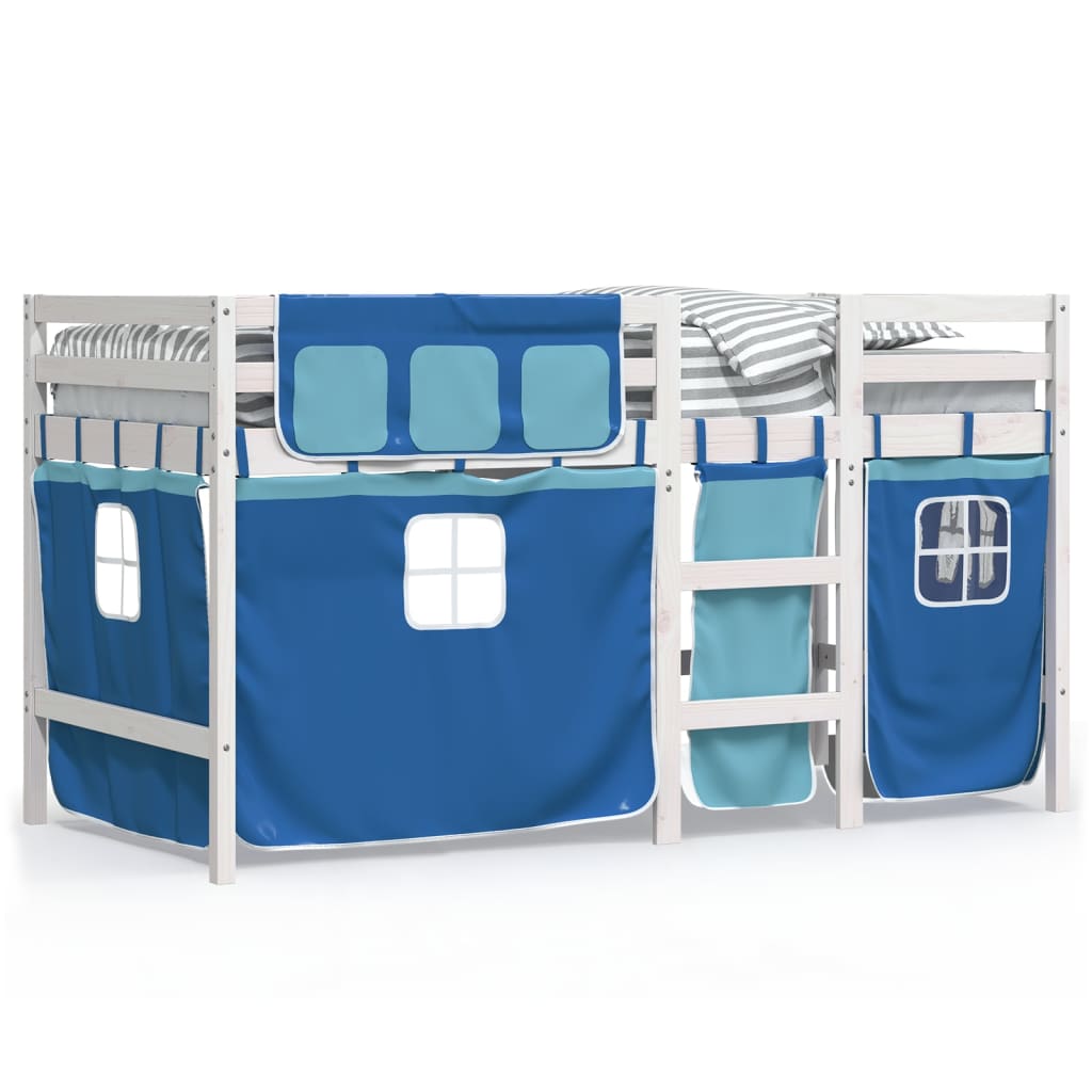 Thumbnail - vidaXL Kinderhochbett mit Vorhängen Blau 90x190 cm Massivholz Kiefer