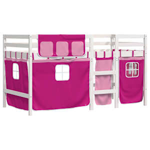 Otroški pograd z zavesami roza 90x190 cm trdna borovina - slika 3