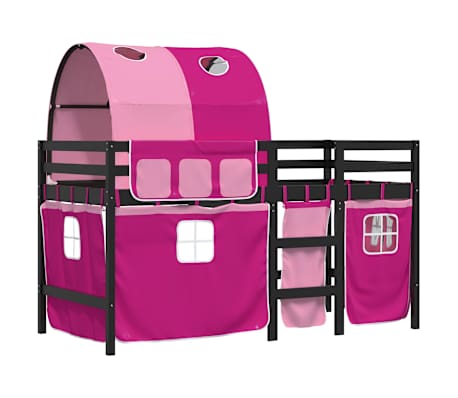 vidaXL Kinderhochbett mit Tunnel Rosa 80x200 cm Massivholz Kiefer