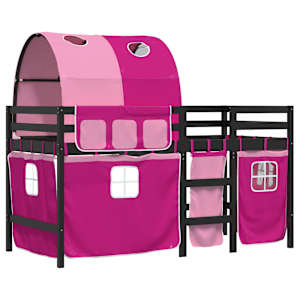 vidaXL Kinderhochbett mit Tunnel Rosa 80x200 cm Massivholz Kiefer