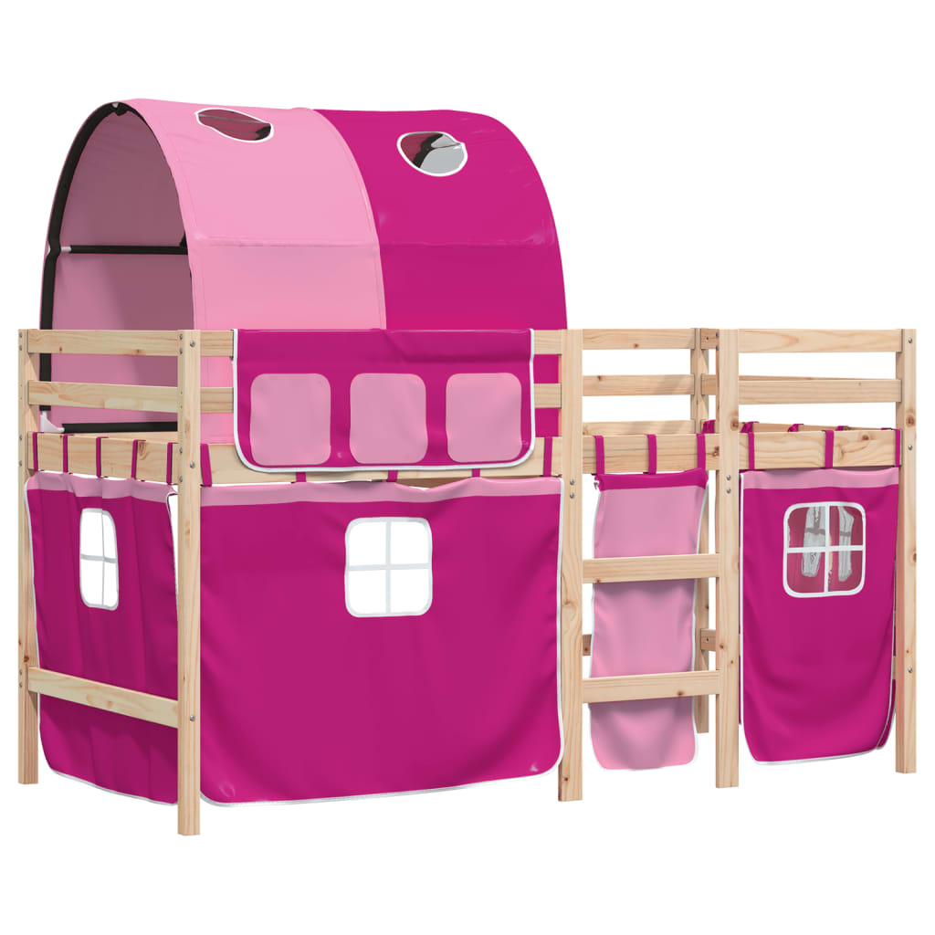 Thumbnail - vidaXL Kinderhochbett mit Tunnel Rosa 90x200 cm Massivholz Kiefer