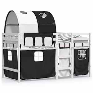 Otroški pograd s tunelom bel in črn 90x190 cm trdna borovina - slika 2