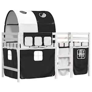 Otroški pograd s tunelom bel in črn 90x190 cm trdna borovina - slika 3