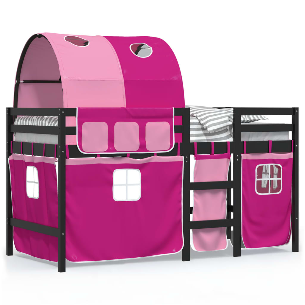 Thumbnail - vidaXL Kinderhochbett mit Tunnel Rosa 90x190 cm Massivholz Kiefer
