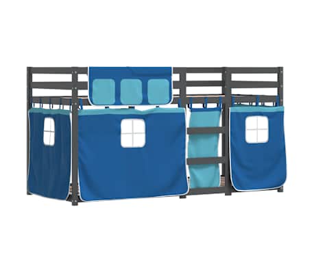 vidaXL Stapelbed met gordijnen 90x190 cm massief grenenhout blauw