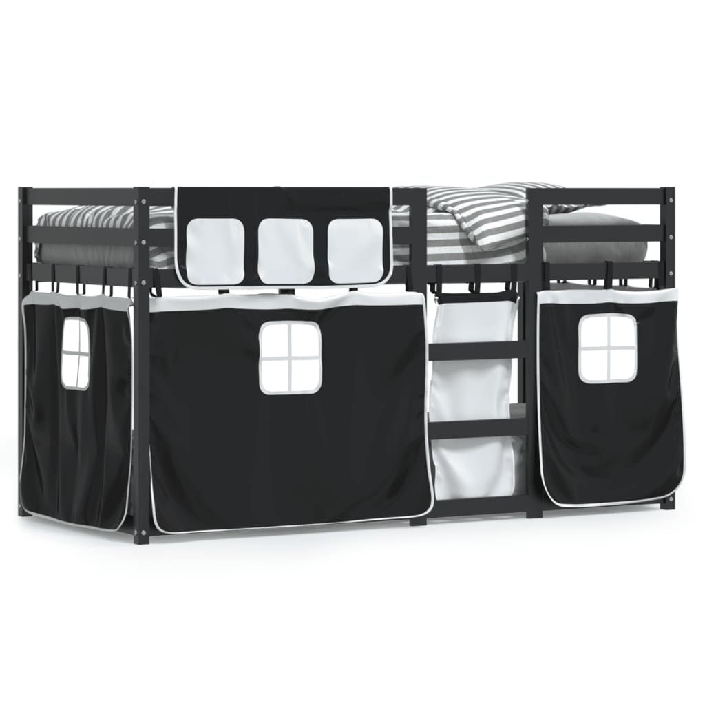 vidaXL Lit superposé avec rideaux blanc/noir 90x190 cm bois pin massif