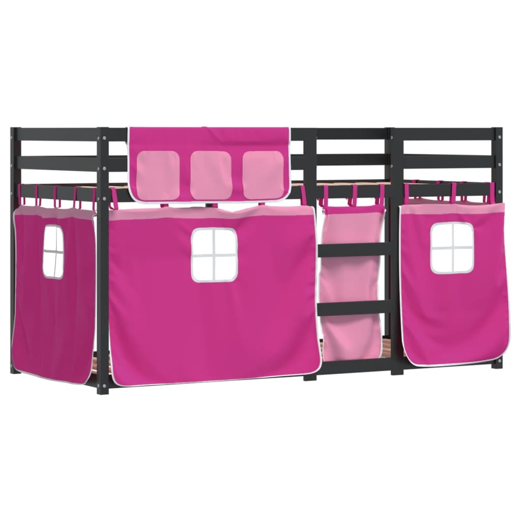 vidaXL Stapelbed met gordijnen 90x190 cm grenenhout roze afbeelding