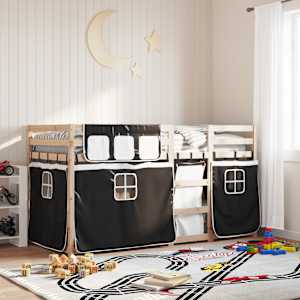 Pograd z zavesami bel in črn 90x200 cm trdna borovina