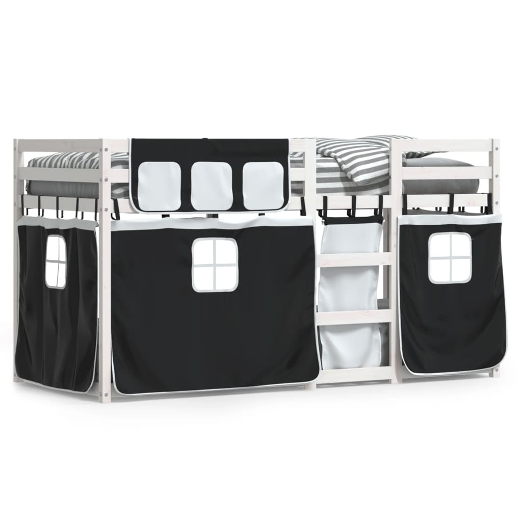 vidaXL Lit superposé avec rideaux blanc/noir 90x200 cm bois pin massif