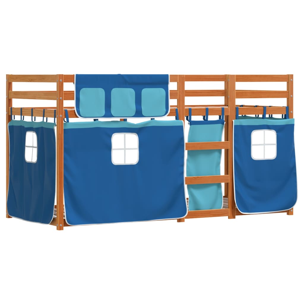 vidaXL Stapelbed met gordijnen 80x200 cm massief grenenhout blauw afbeelding