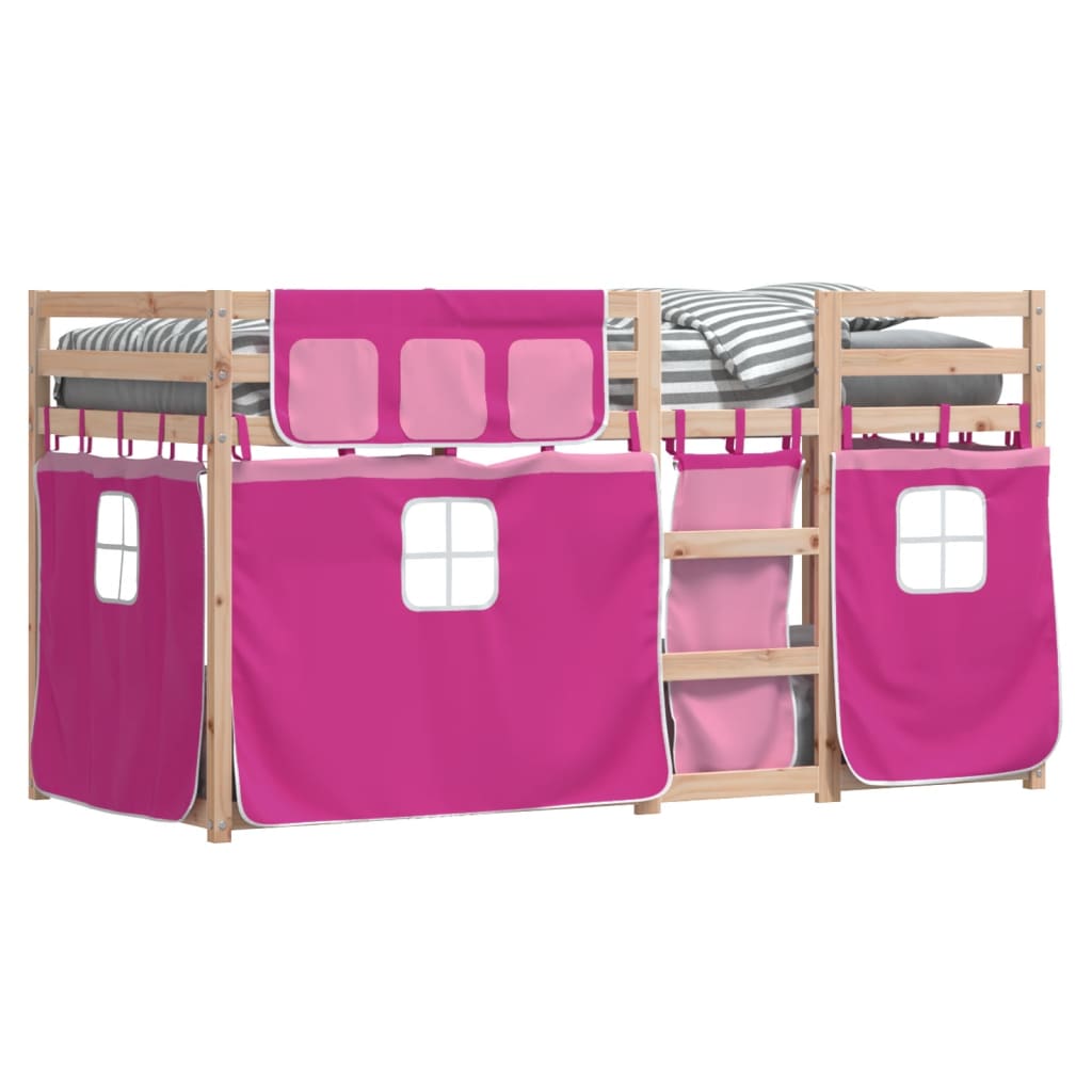 Thumbnail - vidaXL Etagenbett mit Vorhängen Rosa 90x200 cm Massivholz Kiefer
