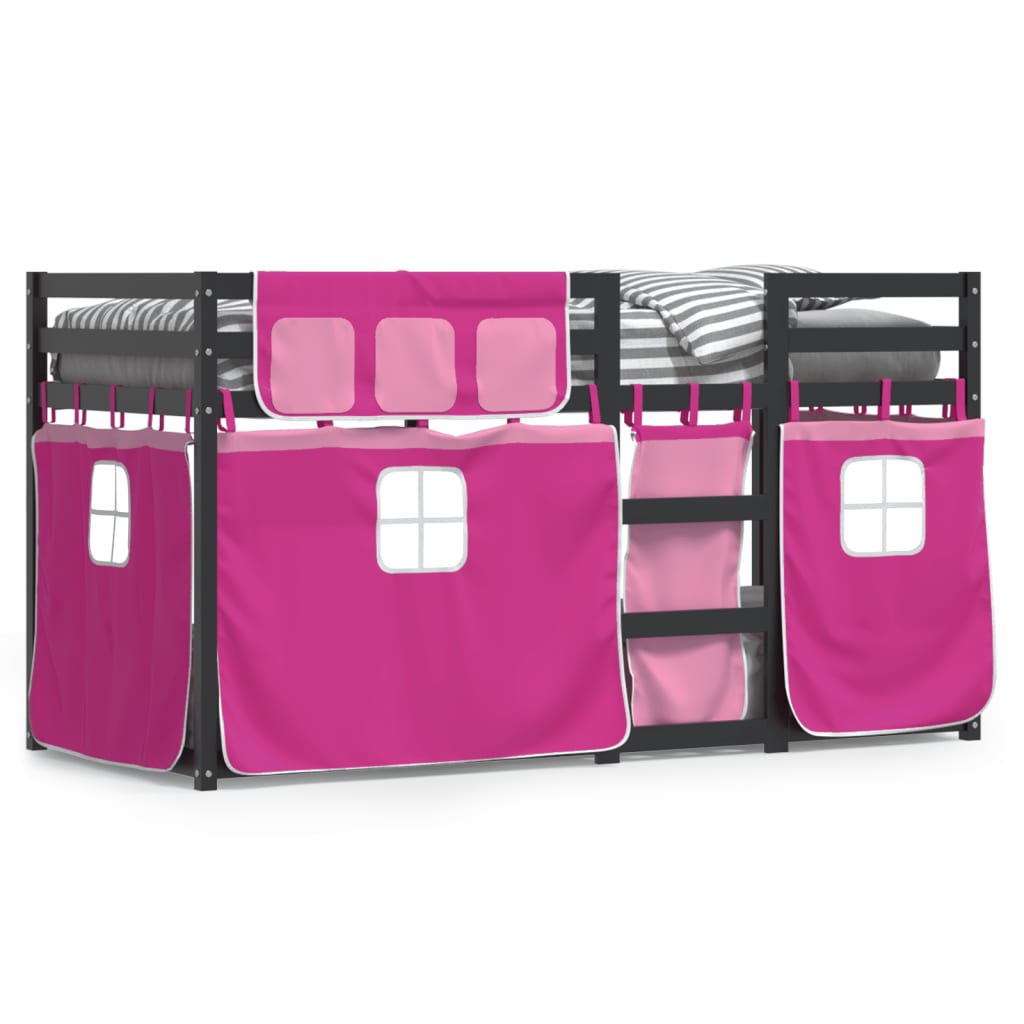 Thumbnail - vidaXL Etagenbett mit Vorhängen Rosa 90x200 cm Massivholz Kiefer