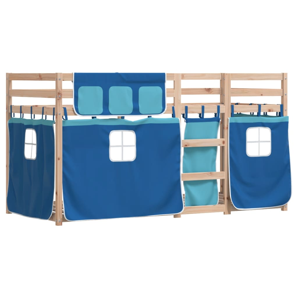 vidaXL Stapelbed met gordijnen 90x190 cm massief grenenhout blauw afbeelding