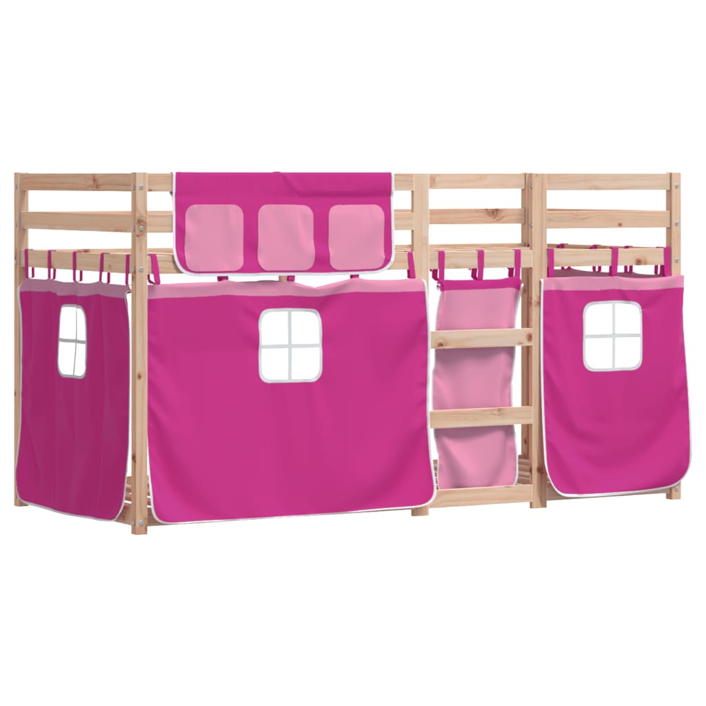 vidaXL Stapelbed met gordijnen 90x190 cm grenenhout roze afbeelding