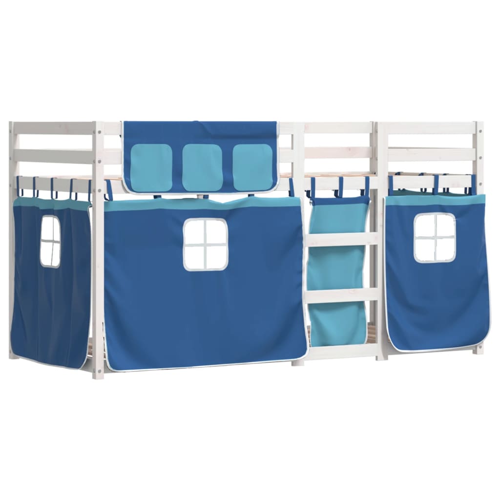 vidaXL Stapelbed met gordijnen 90x190 cm massief grenenhout blauw afbeelding