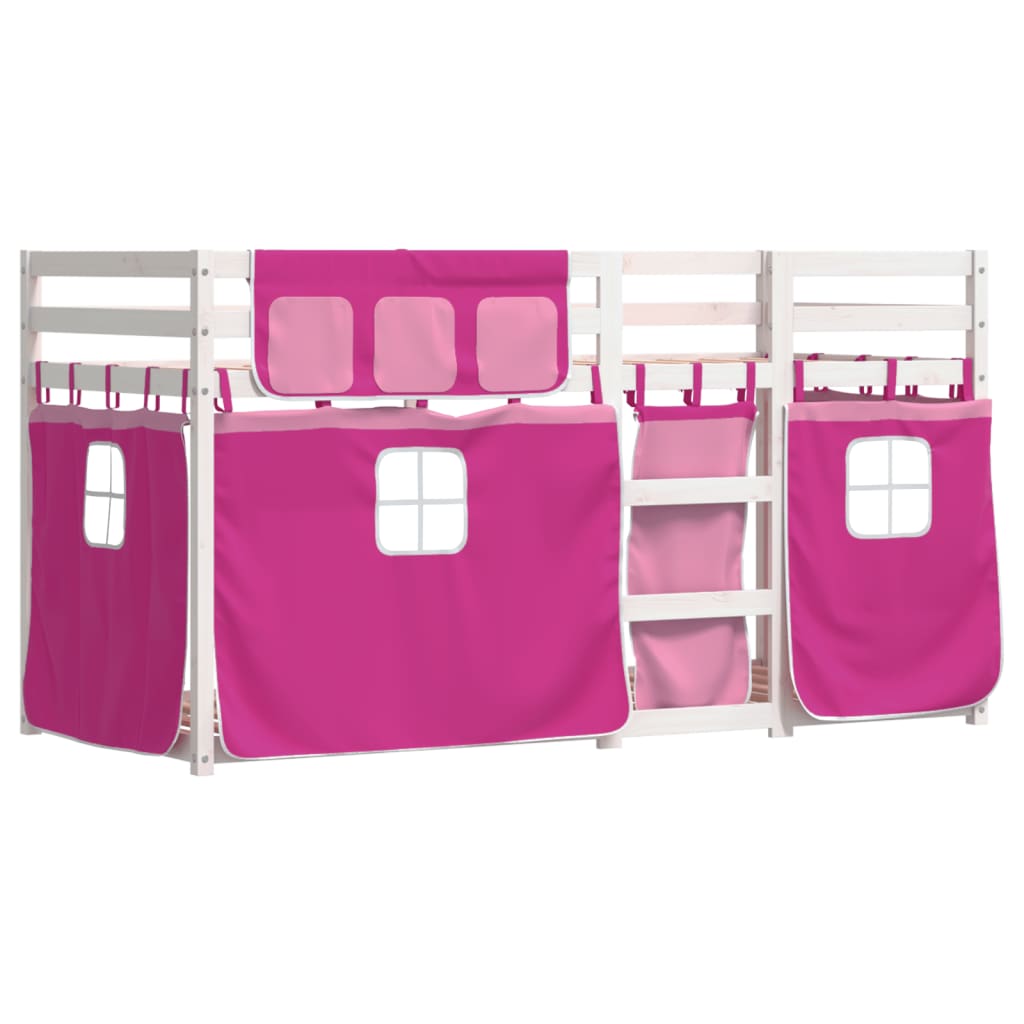 vidaXL Stapelbed met gordijnen 90x190 cm grenenhout roze afbeelding