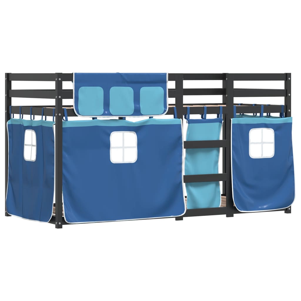 vidaXL Stapelbed met gordijnen 90x190 cm massief grenenhout blauw afbeelding