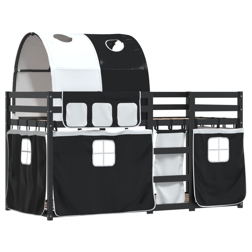 vidaXL Stapelbed met gordijnen 90x190 cm grenenhout wit en zwart afbeelding