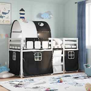 Pograd z zavesami bel in črn 90x200 cm trdna borovina