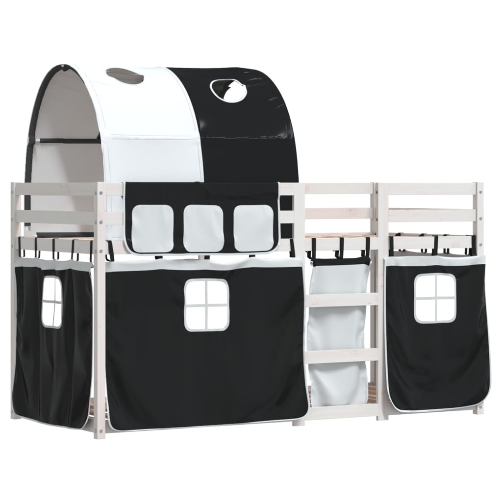 vidaXL Stapelbed met gordijnen 90x190 cm grenenhout wit en zwart afbeelding