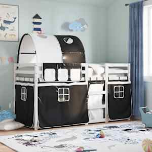 Pograd z zavesami bel in črn 90x190 cm trdna borovina