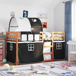 Pograd z zavesami bel in črn 90x200 cm trdna borovina