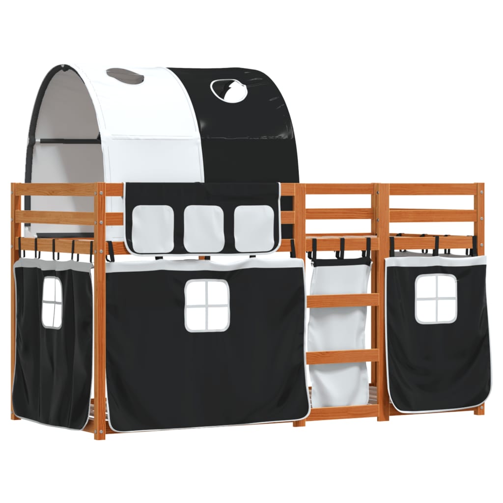 vidaXL Stapelbed met gordijnen 90x190 cm grenenhout wit en zwart afbeelding
