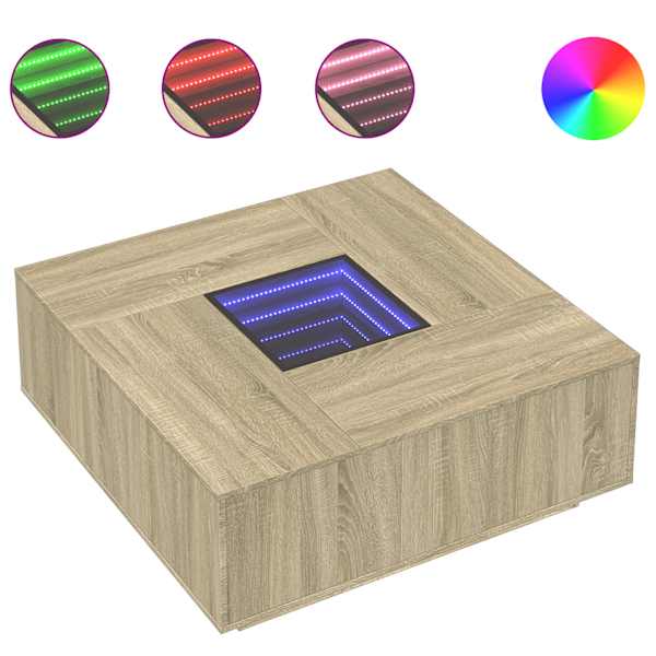 vidaXL kohvilaud LED-tuledega, Sonoma tamm, 100x100x40 cm