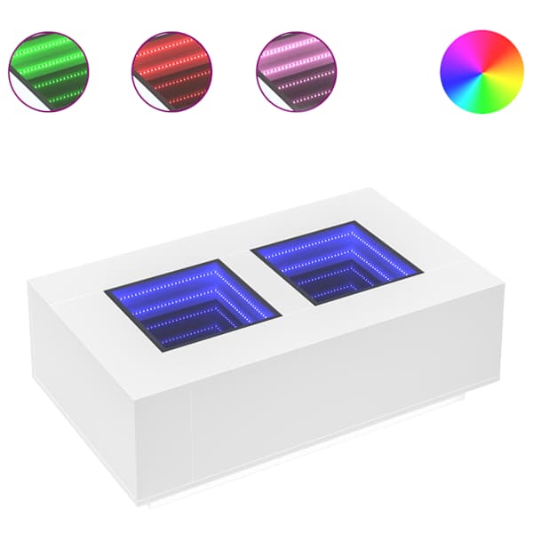 vidaXL kohvilaud LED-tuledega, valge, 116x69x40 cm