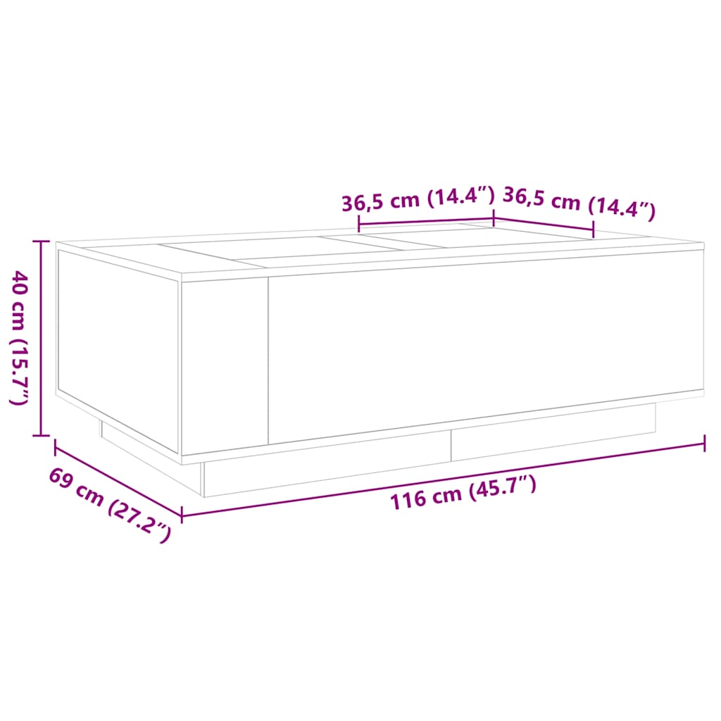 Klubska mizica z neskončnimi LED siva sonoma 116x69x40 cm - slika 13
