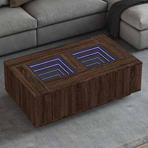 Klubska mizica z neskončnimi LED rjavi hrast 116x69x40 cm