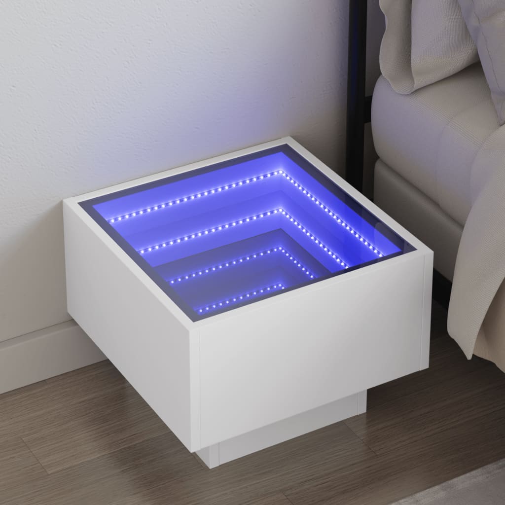 vidaXL Noptieră cu LED infinity, alb, 40x40x30 cm