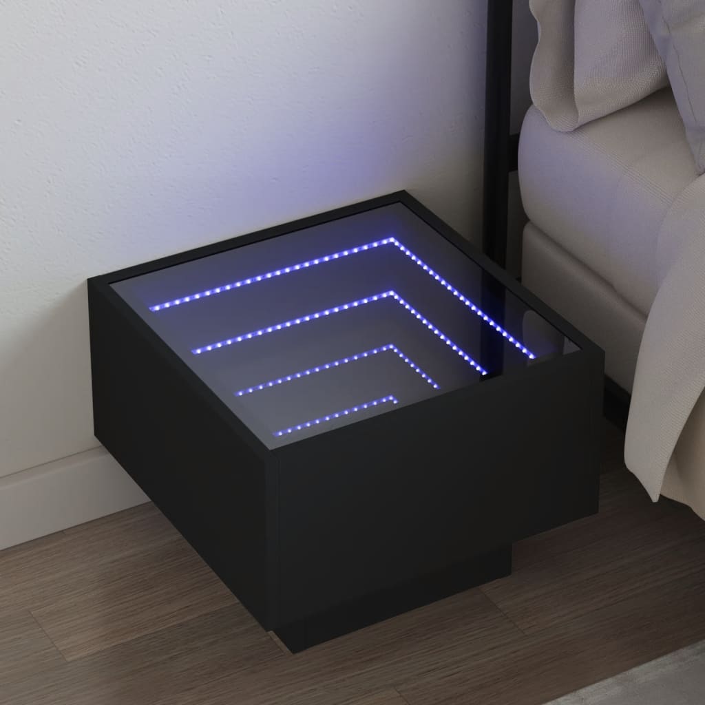 Nachttisch mit Infinity-LED Schwarz 40x40x30 cm