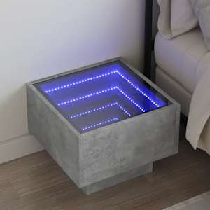 Nočna mizica z neskončnimi LED betonsko siva 40x40x30 cm
