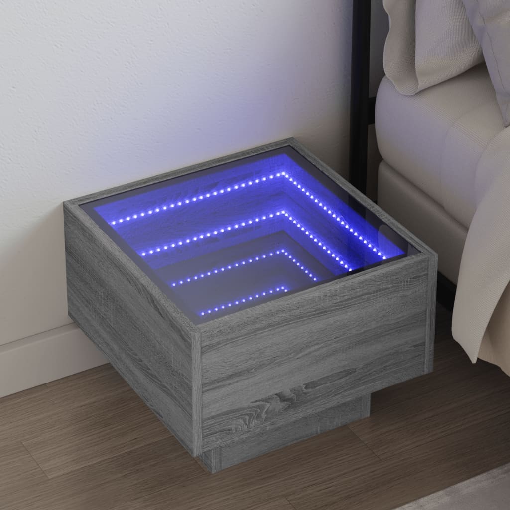 vidaXL Noptieră cu LED infinity, gri sonoma, 40x40x30 cm