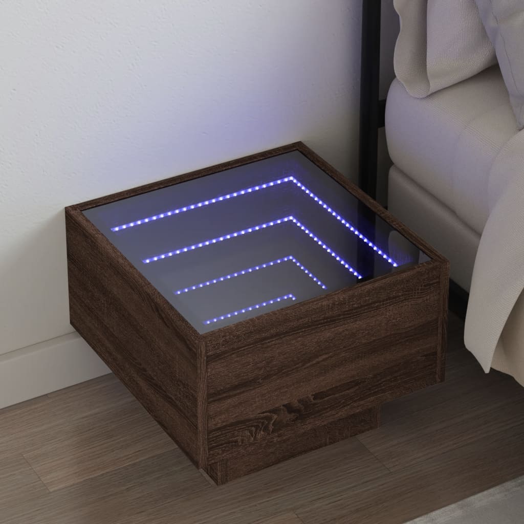 vidaXL Noptieră cu LED infinity, stejar maro, 40x40x30 cm