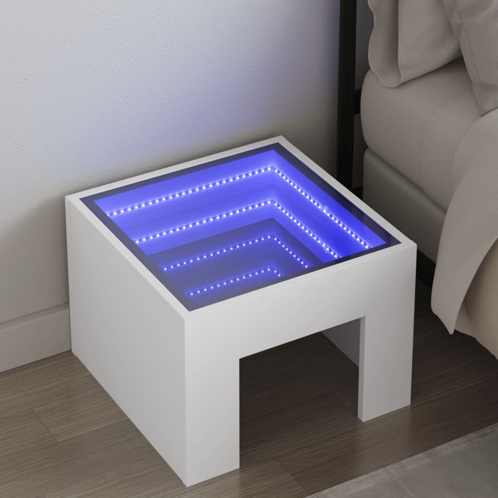 vidaXL Noptieră cu LED infinity, alb, 40x40x30 cm