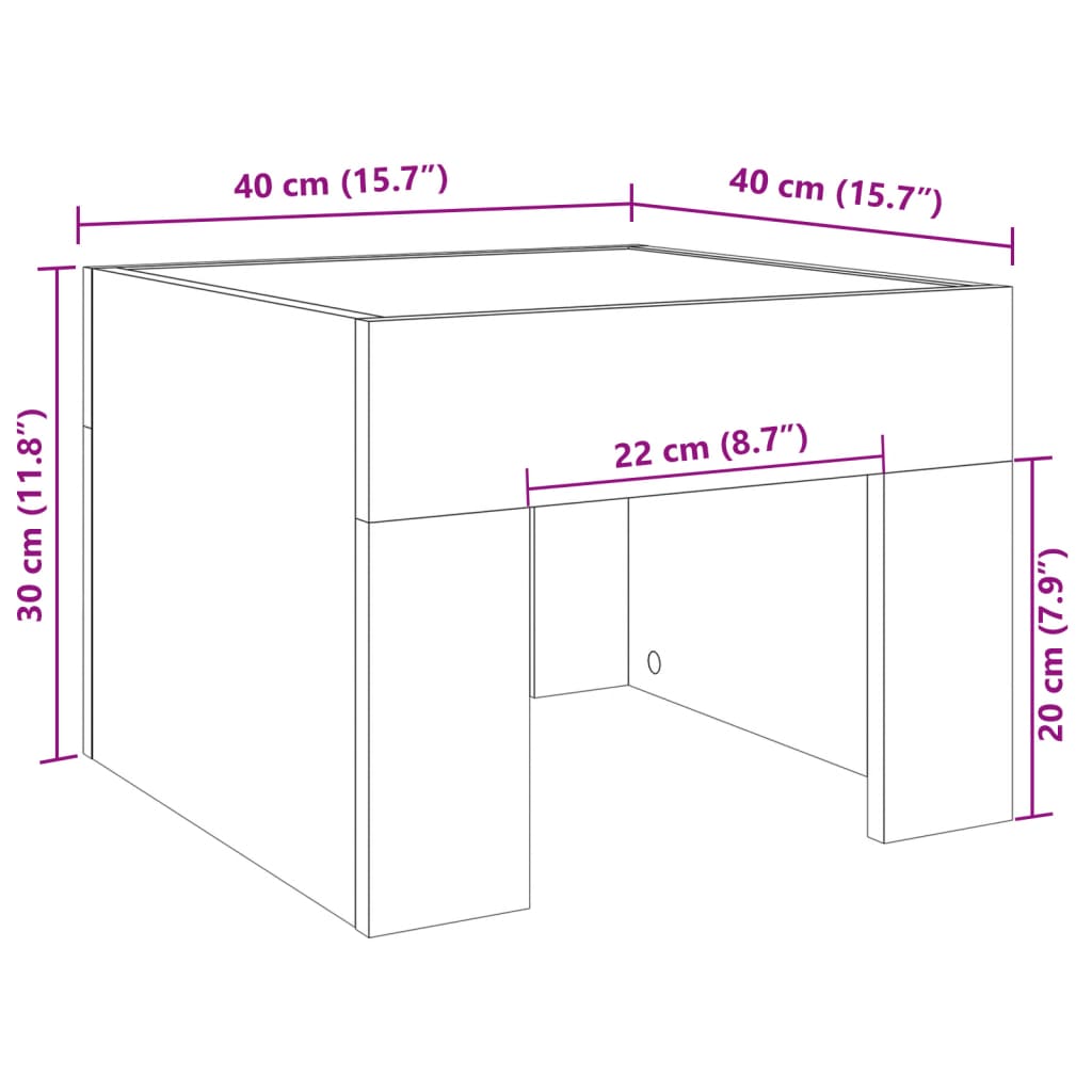 Stolik nocny z LED Infinity, czarny, 40x40x30 cm