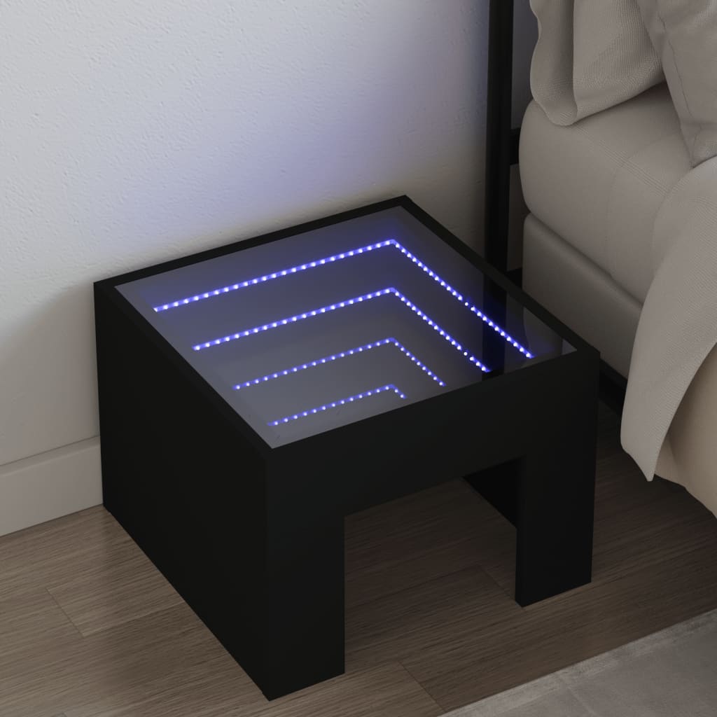 Nachttisch mit Infinity-LED Schwarz 40x40x30 cm