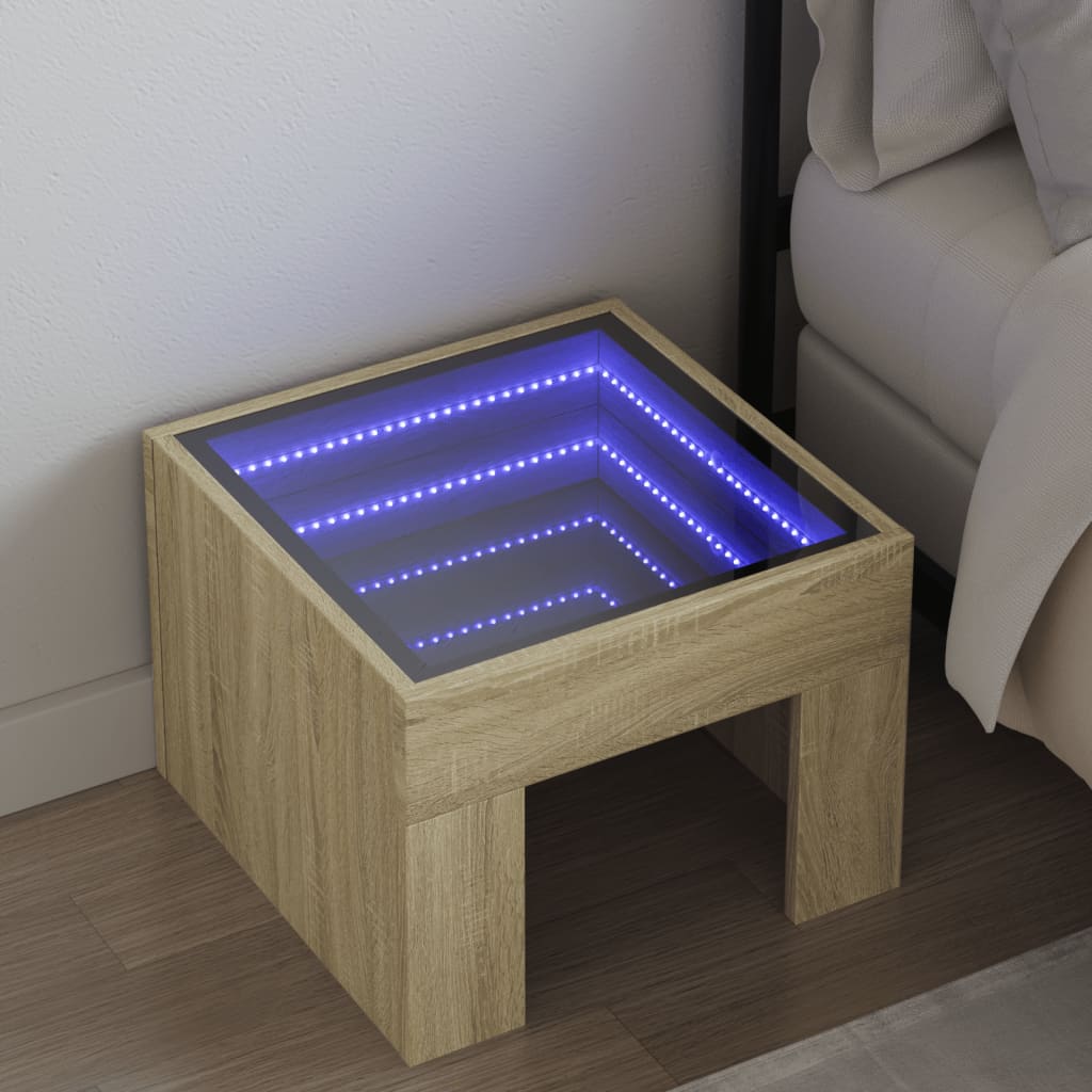 vidaXL Noptieră cu LED infinity, stejar sonoma, 40x40x30 cm