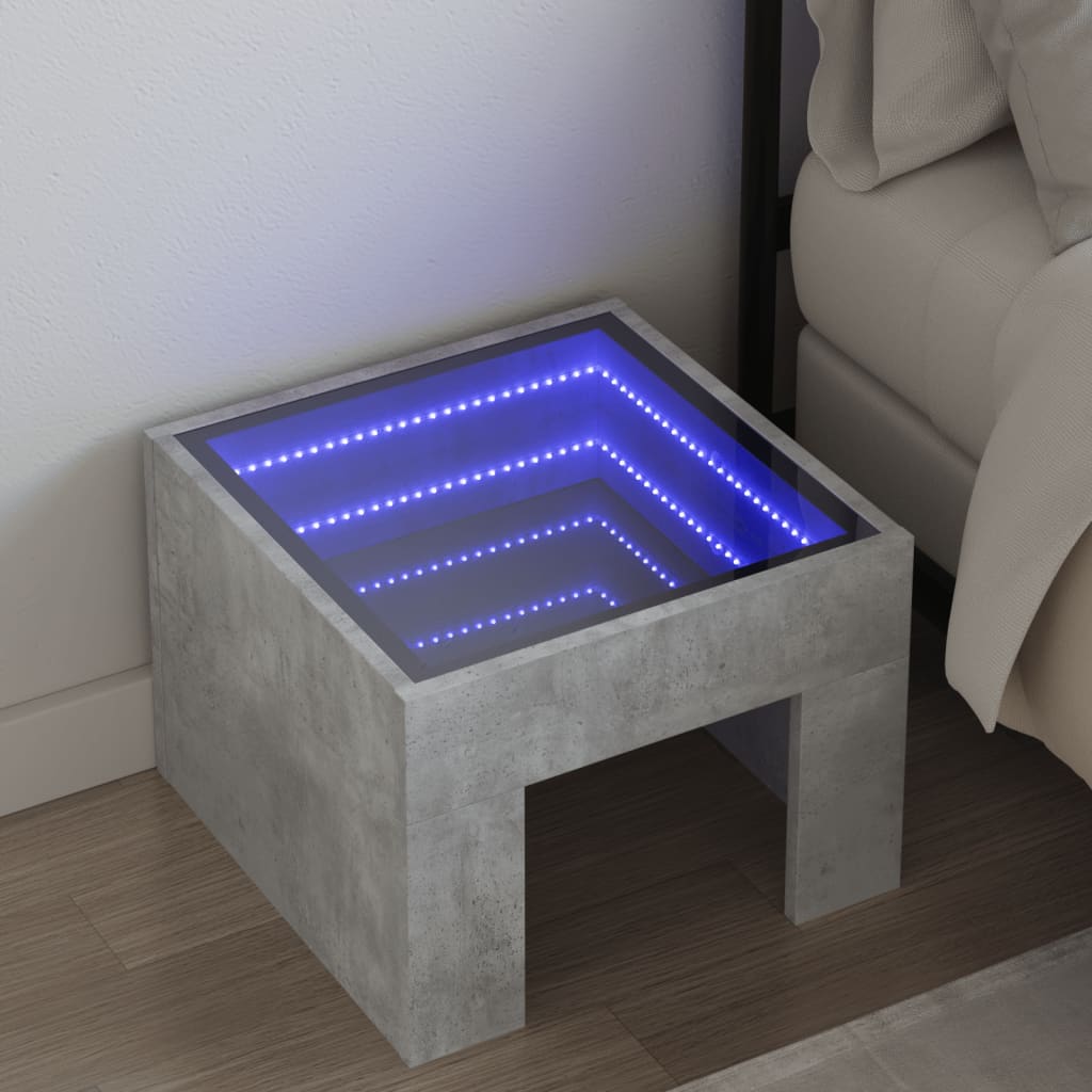 Nachttisch mit Infinity-LED Betongrau 40x40x30 cm