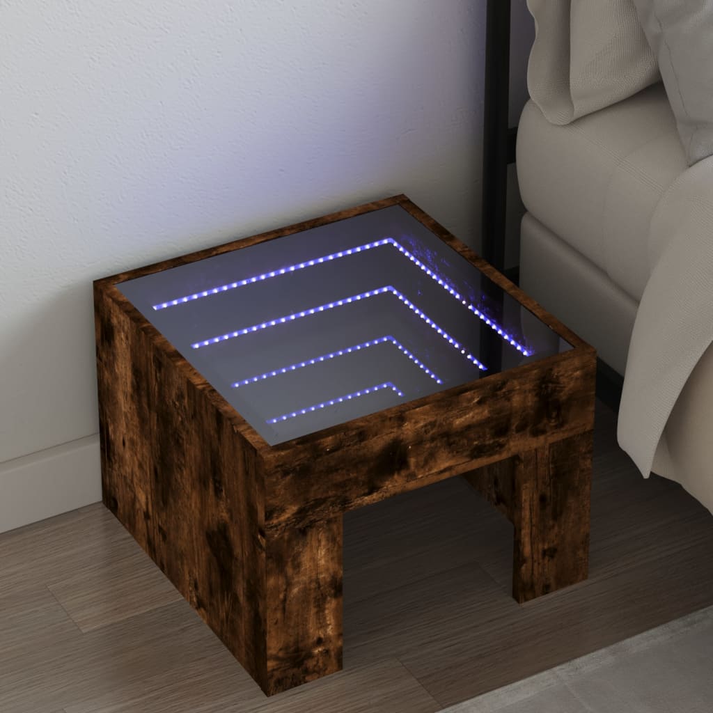 vidaXL Noptieră cu LED infinity, stejar fumuriu, 40x40x30 cm