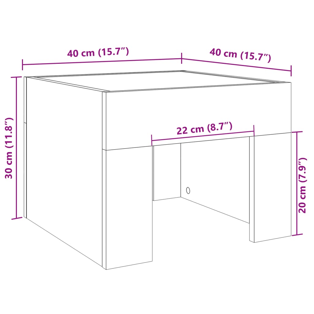 Stolik nocny z LED Infinity, szary dąb sonoma, 40x40x30 cm