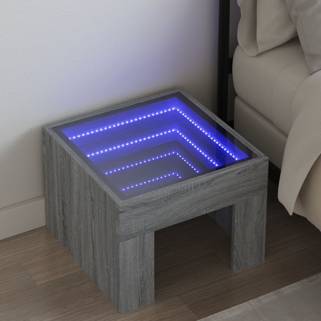 vidaXL Noptieră cu LED infinity, gri sonoma, 40x40x30 cm